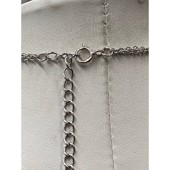 DBJ Sterling Silver Chain Pave and Smooth Heart Charms Double Strand Necklace - Picture 5 of 8